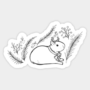 Reindeer Capybara [Black Lines] Sticker